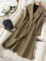 Navy collar long design feel woolen coat cashmere large coat 2021 new first-line brand cut