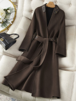 Full cashmere coat womens high-end counter withdrawn double-sided waist strap woolen jacket medium and long wool premium feel