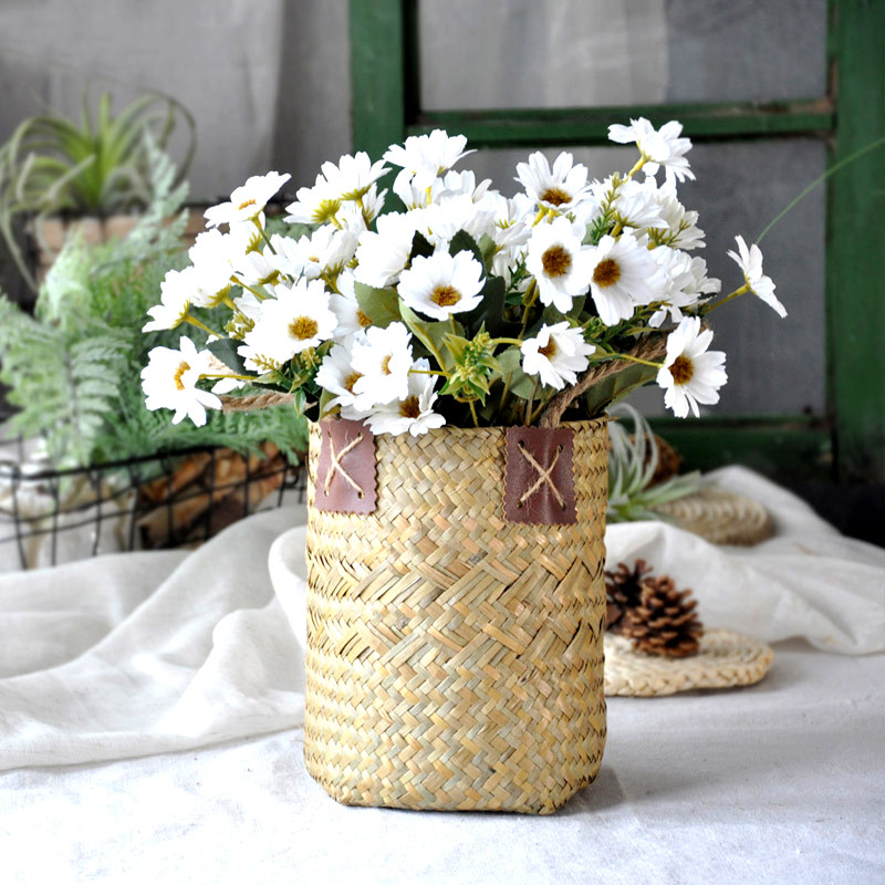 复古北欧天然手工草编花瓶花篮客厅装饰干花插花花篮编织花盆花器
