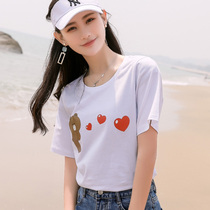 t-shirt woman pure cotton short sleeve 2022 new summer Korean version wave fashion Slim Print Lady White bottom T-shirt