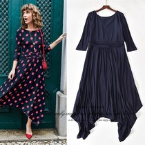 British old bd summer and autumn sleeves dress waist thin Medium-length dress comfortable elasticity