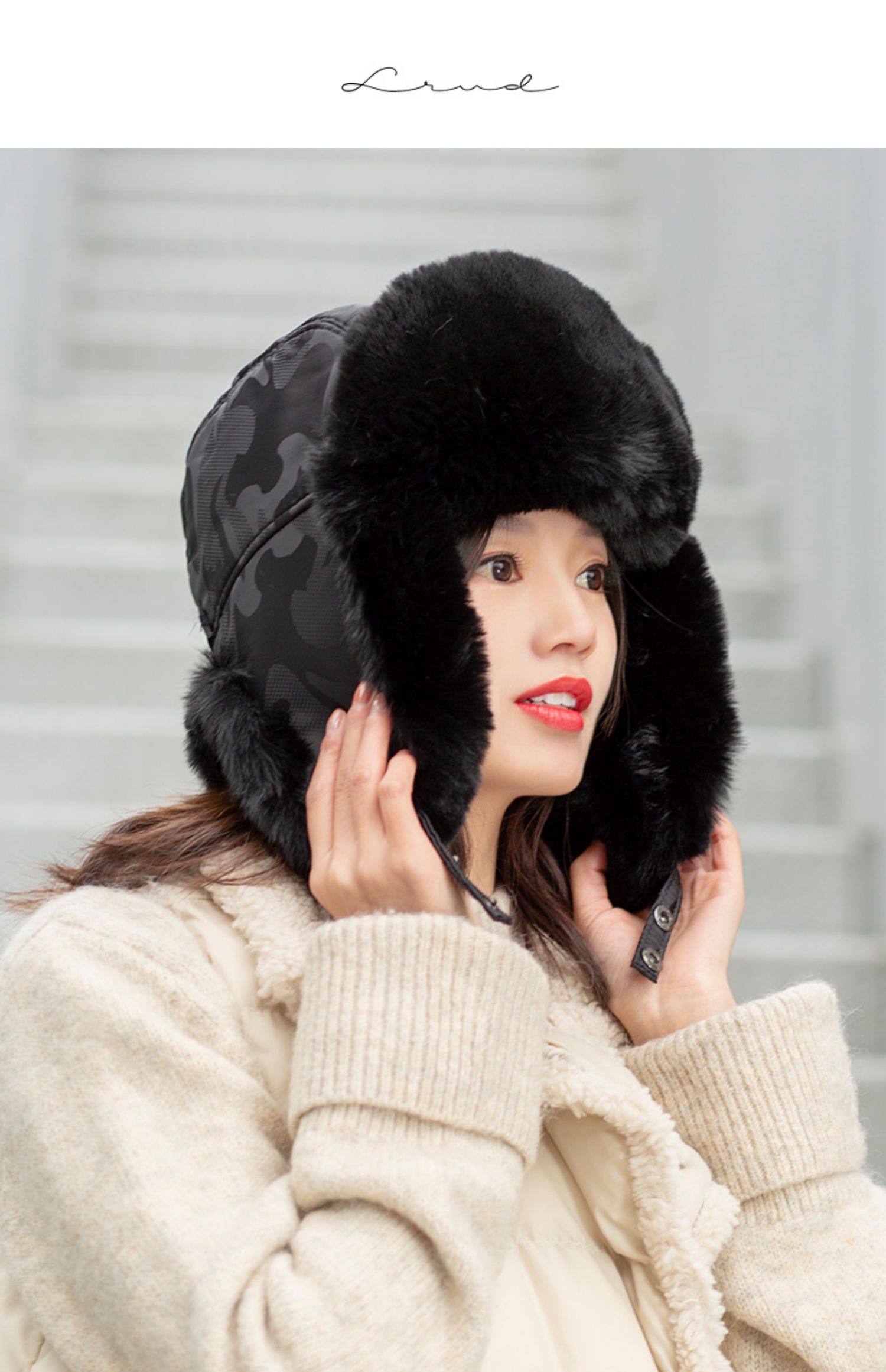 雷锋帽女款韩版冬天加厚时尚护耳加绒东北滑雪骑车防寒冬季帽子女