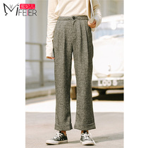 High waist wide leg pants womens spring 2019 new Korean edition nine division of labor pants loose bf all-match straight casual pants