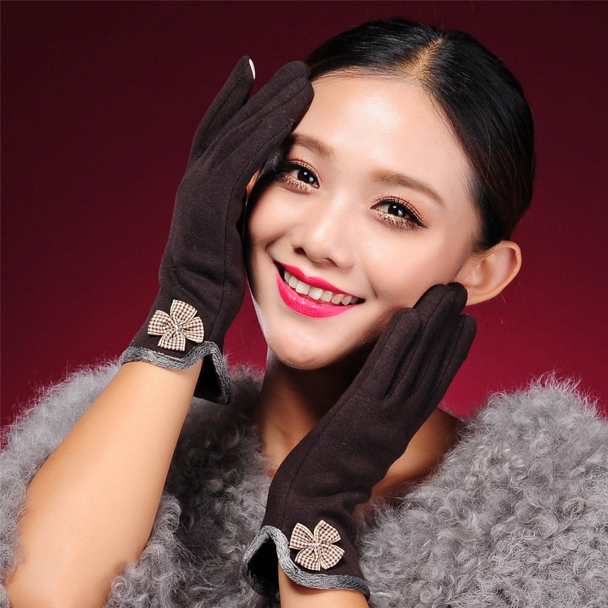 艾威博尔 手套女冬可爱 时尚韩版学生 女士秋冬加绒保暖骑车手套