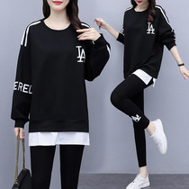 Big Code Women Dress Fat Mm Trendy Suits Slim Loose Casual 2021 New Autumn Clothing Two Sets of Ocean Qi Reduction