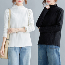 Fat mm beat bottom shirt with thin cover with high collars early spring blouses 2021 new spring clothes big code womens 200 catty