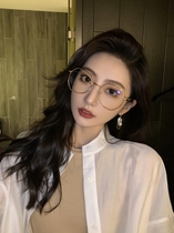 Hong Kongs new gold-wire polygonal myopia eye frame female damp flat light mirror frame male anti-blue light degree can be matched with lenses
