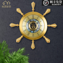 Brass Light Luxury Wall Clock Steering Life Clock Home Living Room Creative Big Wall Clock Villa Wall Watch Steering Hand Decorated Clock