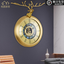 Brass Elk Villa Wall Clock Light Luxury Modern Simple Living Room Clock Home Entrance Wall Hanging Personalized Art Clock