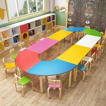 Kindergarten early education trusteeship class Solid wood table and chair combination training table Childrens primary school cram school painting art table