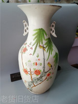 Bag Old Bag Truth Open Door Old Late Qing Republic Period Powder Color Willow Wood Orioles Big Vase Collection Double Ear Bottle