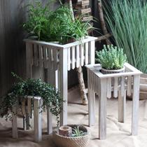 Simulation green planting flower flower pot solid wood flower shelf turning corner wall corner square flower table ladder height combined with three pieces