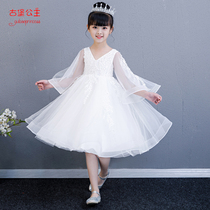 Kids Dresses Girls Show Girls Performance Costumes Princess Skirts Tutu Gauze Kids Flower Models Kids Outfits Western White