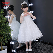 princess dress girl children's fluffy gauze spring autumn flower dress girls white wedding dress party long