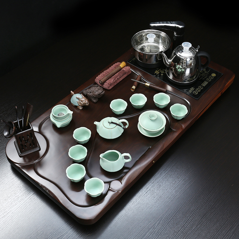 True sheng ebony wood tea tray tea set automatic induction cooker kung fu tea tea tea set