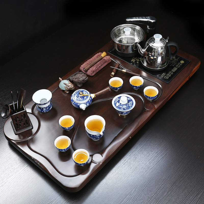 True sheng ebony wood tea tray tea set automatic induction cooker kung fu tea tea tea set