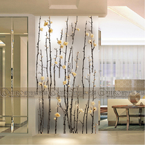 New art glass living room screen entrance toilet partition sliding door tempered carving decoration plum blossom