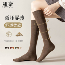 Calf Socks Female Midtube Fall Cotton Socks ins Chains Black JK Japanese Micro Pressure Display Slim stockings Sox fall and kneecap