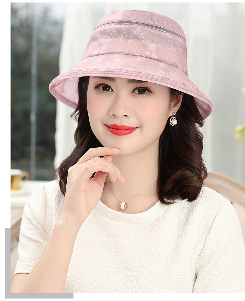 中老年帽子女夏天遮阳帽可折叠真丝防晒太阳帽中年妈妈大沿沙滩帽