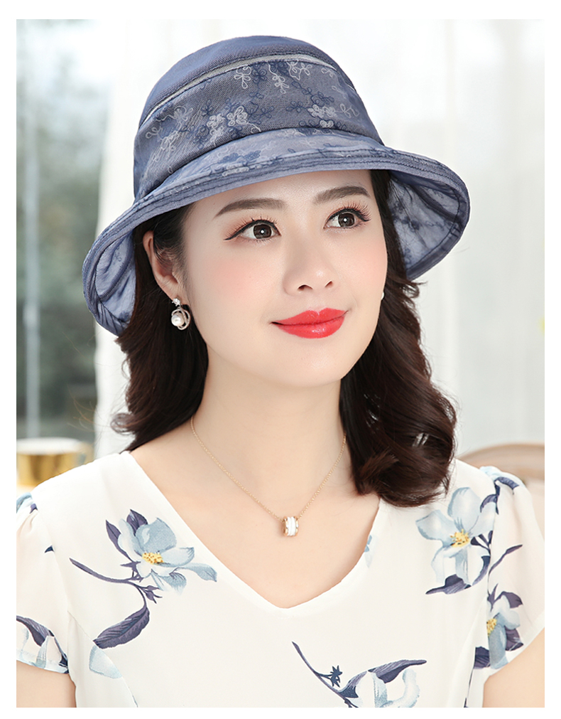 中老年帽子女夏天遮阳帽可折叠真丝防晒太阳帽中年妈妈大沿沙滩帽
