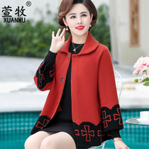 Middle aged autumn clothing jacket woman 2021 new mother spring autumn knit large code middle-aged woman foreign air fashion blouse