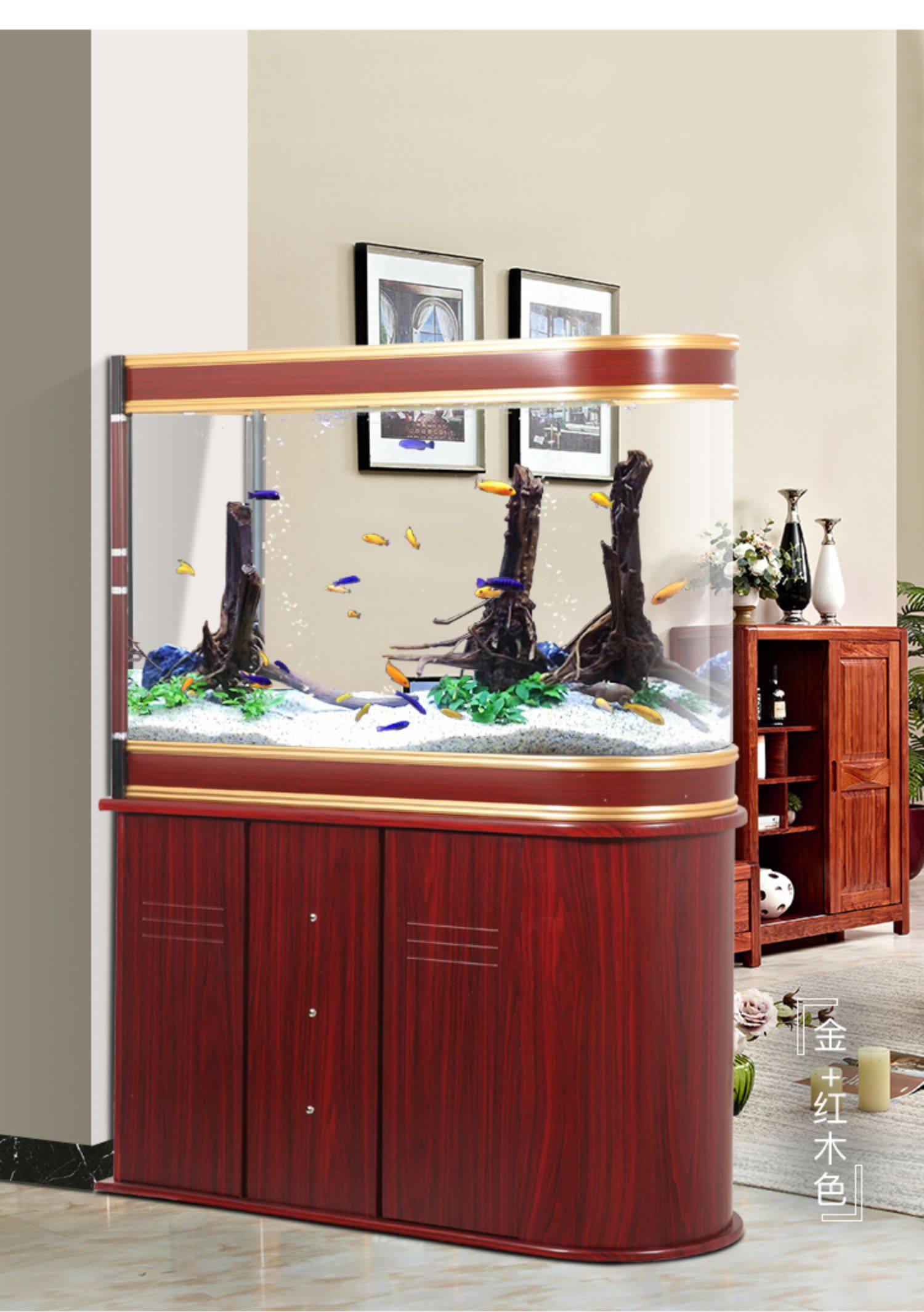 子弹头鱼缸u型玻璃生态水族箱家用中大型屏风客厅隔断玄关免换水