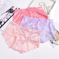 Sexy lace womens underwear summer seamless ice silk mid-waist pure cotton crotch sex confusion flirting large size fat mm triangle underwear