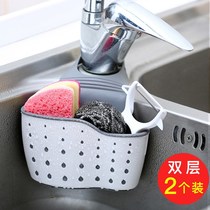 Kitchen sink drain basket hanging bag faucet sponge shelf washing dish sink non-perforated storage hanging basket