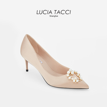 LUCIA TACCI (designer original series) nude satin wedding shoes female bridal shoes heels