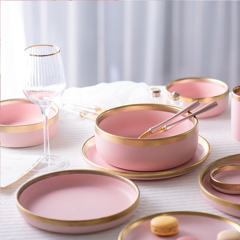 The Nordic household contracted pink up phnom penh ceramic tableware soup plate to use western - style food dish dishes bowl dish dish to send his knife and fork