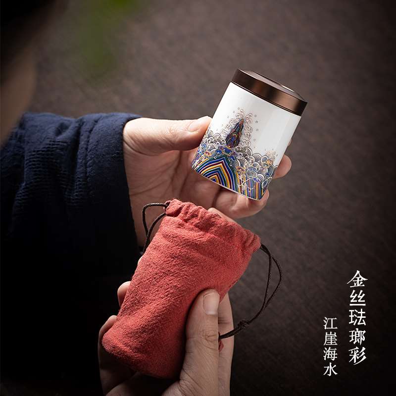 Jingdezhen porcelain enamel caddy fixings mini tea tin box cover seal pot portable travel flower POTS