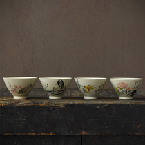 Retro plant ash tea cup kung fu tea set ceramic tea cup small single Lotus owner Cup customization