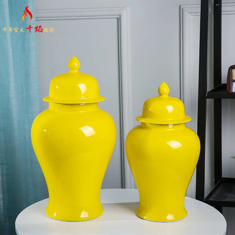 Jingdezhen ceramics of new Chinese style wine porch mesa adornment general furnishing articles can vase planting yellow decorations