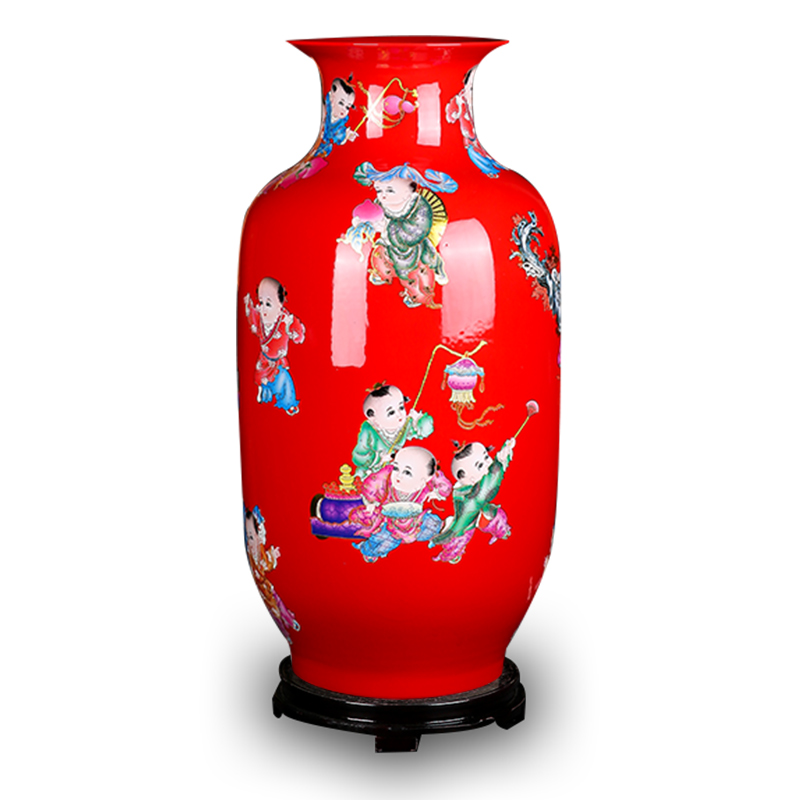 Jingdezhen ceramics vase red lad TuShang bottles of new Chinese style household flower arrangement sitting room adornment is placed