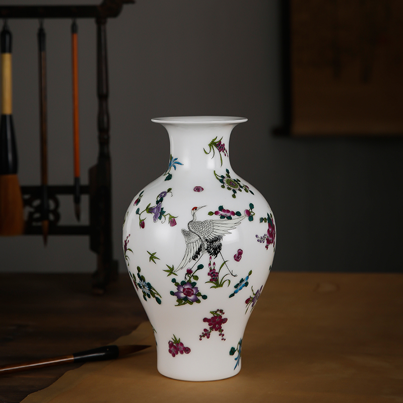 Jingdezhen ceramics desktop floret bottle noctilucent fluorescence bottle sitting room decoration flower adornment cranes figure furnishing articles