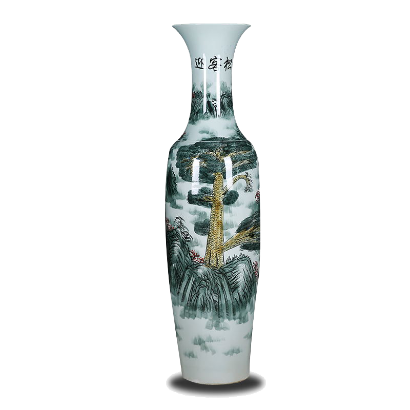 Jingdezhen ceramic manual hand - made guest - the greeting pine of large blue and white porcelain vase archaize sitting room hotel decoration furnishing articles