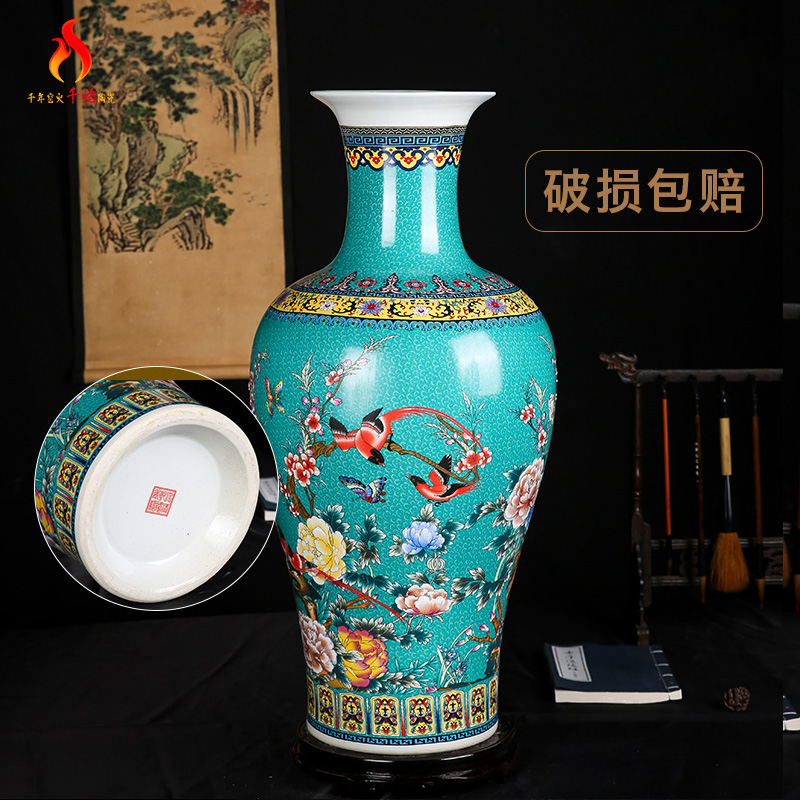 Jingdezhen ceramics European - style colored enamel of large vase of flowers and birds home sitting room adornment handicraft furnishing articles