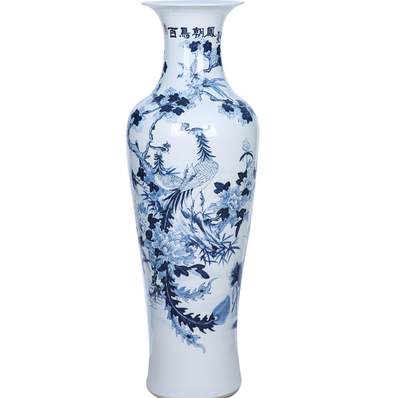 Hand - made porcelain of jingdezhen ceramics longfeng birds pay homage to the king fall to the ground large vases, the sitting room is decorated home furnishing articles