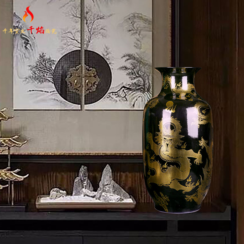 Jingdezhen ceramic vase, black paint dragon flower arrangement of modern Chinese style household flower arrangement sitting room TV ark, furnishing articles