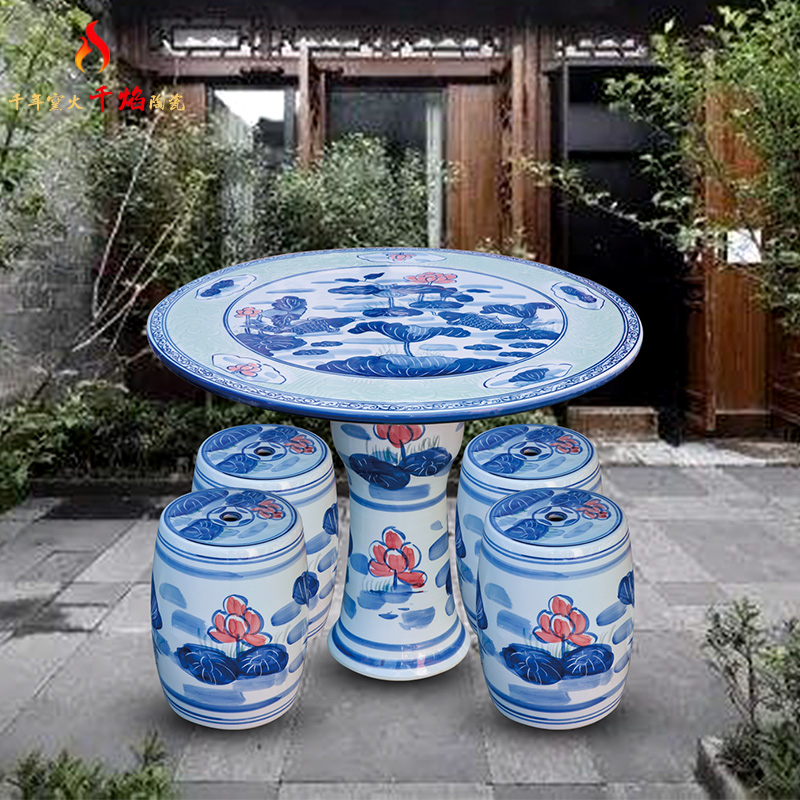 Jingdezhen ceramic table who suit roundtable is hand - made is suing courtyard garden chairs and tables of blue and white porcelain lotus fish