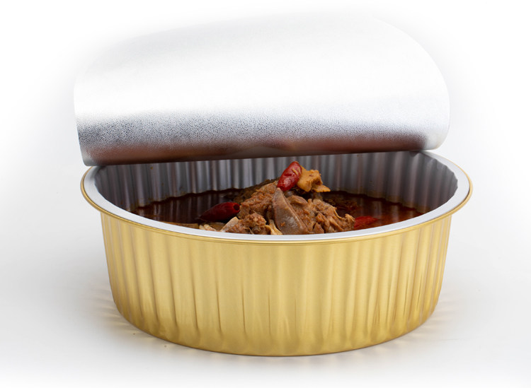 圆形1130ml小火锅铝箔餐盒外卖打包盒一次性锡纸盒金色大容量