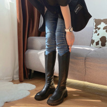 Long cylinder boots women genuine leather rider boots 2021 new though knee-high cylinder boots 100 lap boots coarse and small sub-long boots