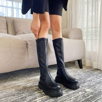 Long cylinder boots woman 2022 autumn new elastic boots small tall cylinder boots thick bottom slim boot short boots black long boots