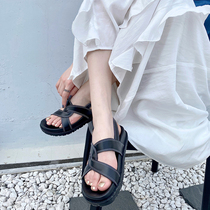 Genuine leather Rome sandals women summer flat bottom 2022 new thick underfloor heel fashion fairy Wind Birkenshoe college student boom