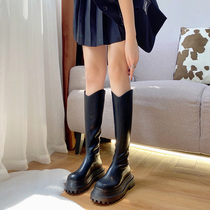 Thick bottom long cylinder boot female 2022 new heightening 100 hitch back zipped short boots small sub long boots though knee knight boots