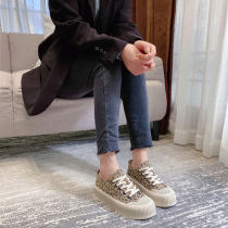 Single Shoe Woman 2022 Spring Autumn Season Plus Suede Board Shoes Han Edition Street Sails Cloth Shoes Lace Thick Bottom BAO WeN Nets Red Shoes Tide