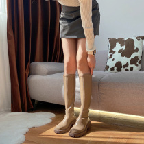 Long cylinder boots woman 2022 winter new coarse heel high rider boots high cylinder boots small elastic though knee-length boots