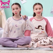 girls' pajamas spring autumn pure cotton big girls princess cotton summer thin children air conditioning home clothing set