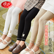 Lang Sha girl underpants spring and autumn thin money wearing white middle-aged and middle-aged children's trousers baby's foreign gas nine-point children's pantyhose