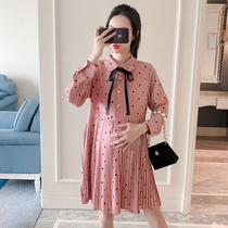 Pregnant women dress loose fairy Super fairy long autumn dress loose size wave dot chiffon long skirt pregnant woman skirt autumn